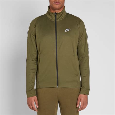 Nike Mens N98 Tribute Hooded Track Jacket Olive Canvas/White 